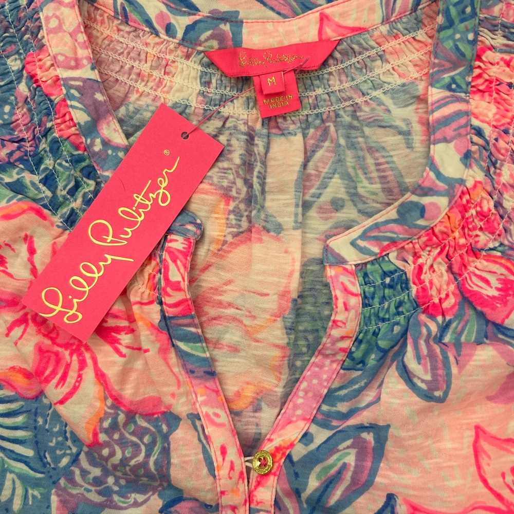 Lilly Pulitzer Pink and Blue Floral Blouse - Picture 3 of 4